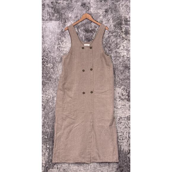 FLAX Dress Large Womens Beige Linen Sleeveless Maxi - Picture 1 of 7